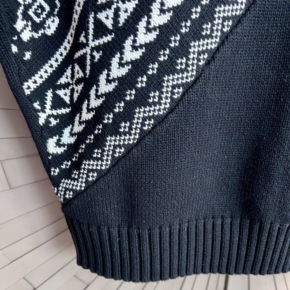NWT Southwest BOHO Black White Short Sleeve Cowl Turtleneck Cotton Sweater - Picture 6 of 9